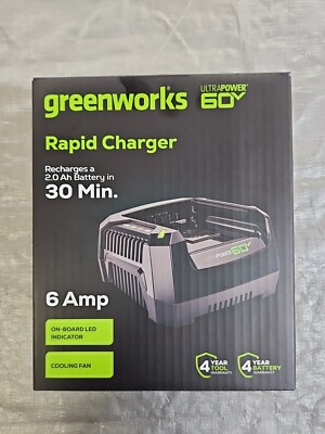 Greenworks 662910019 UltraPower 60V Rapid Battery Charger 6 Amp-NIB