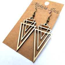 Handmade Natural Dangle Triangle Wooden Earrings Hypoallergenic - Made in USA