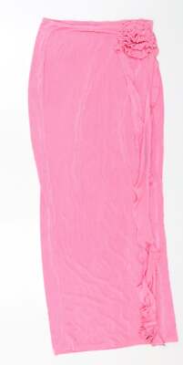 Ego Damen Wickelrock rosa Polyestermischung Größe L W30 Blumendetail