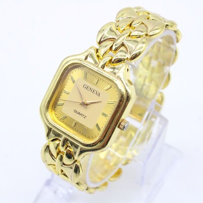 Geneva Watch Womens Gold Tone Stainless Steel Classic Square  display picture 1