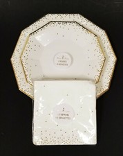 NEW MERI MERI CREAM,IVORY+GOLD CONFETTI 8 DINNER,8 SALAD PAPER PLATES,16 NAPKINS