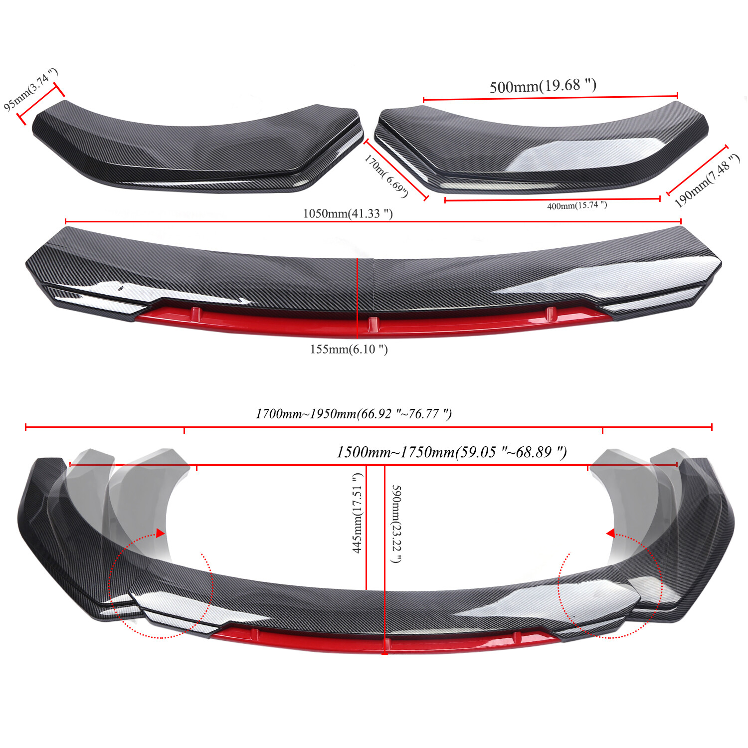 For Bentley Front Bumper Lip Spoiler Splitter+Strut Rods Carbon Fiber
