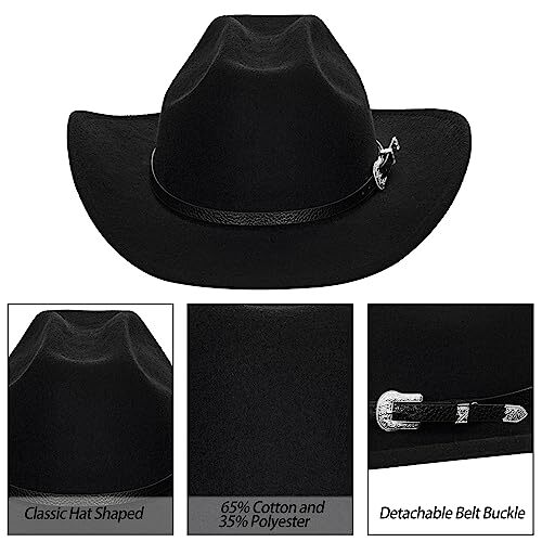 Western Cowboy Hat for Men Women - Classic Felt Wide Brim 7  display picture 2