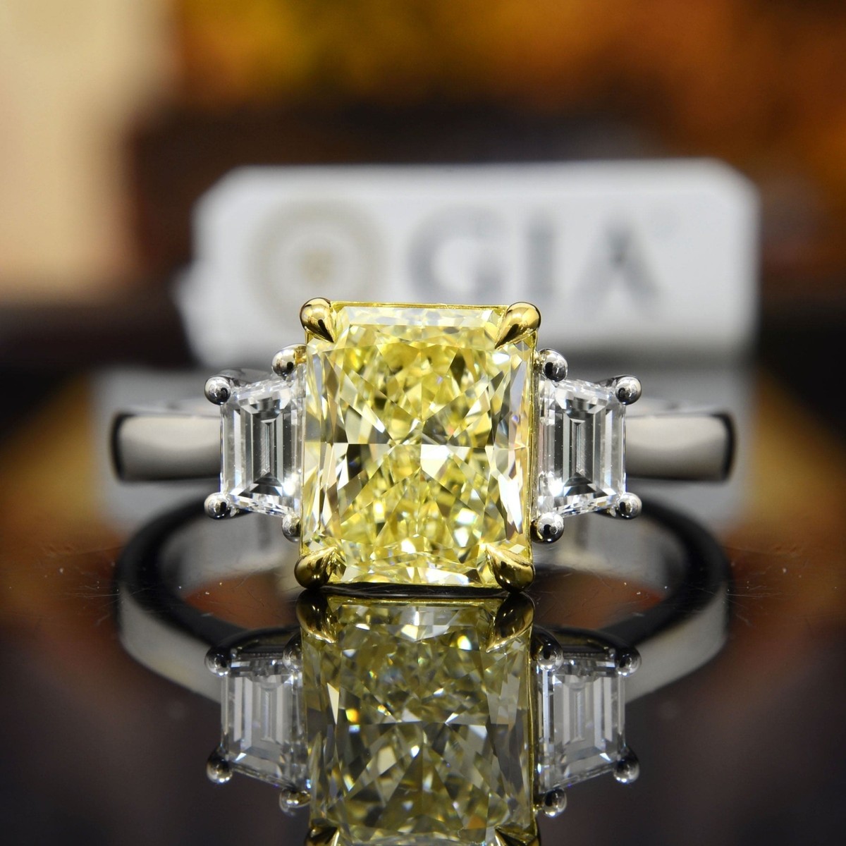 Carat Yellow Cushion Cut Canary Diamond Ring Fancy Light Yellow