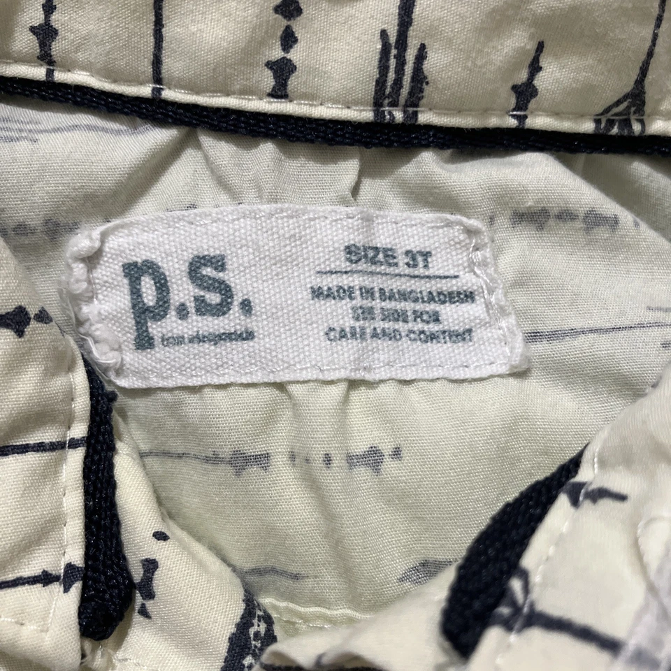 Camisa PS Aeropostale para niños pequeños con botones crema con flechas azul marino talla 3T Foto 3 de 4