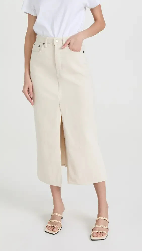 STILL HERE BONE A LINE MAXI DENIM JAEN SKIRT SLITS 32 XL $245