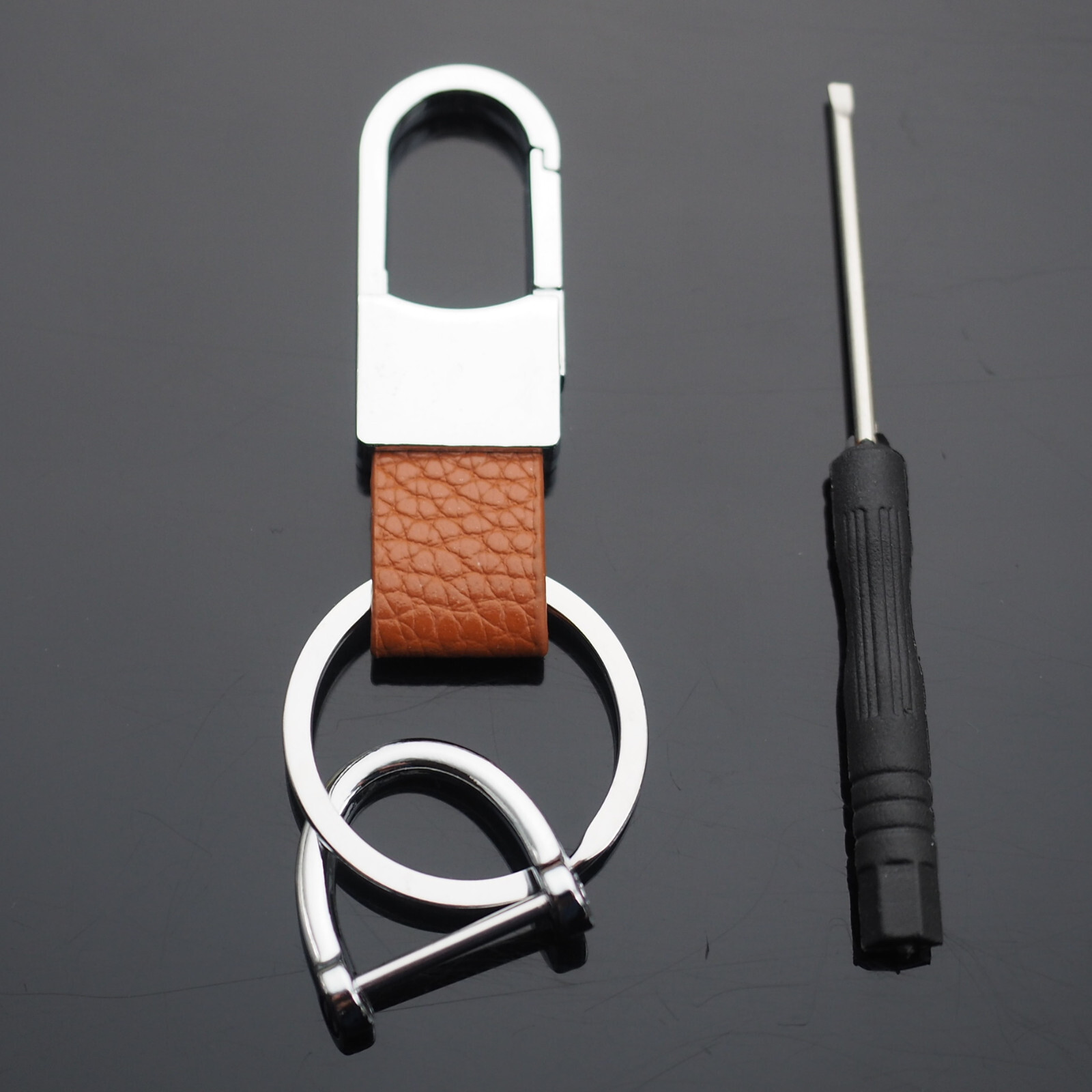 Men & Women's Brown Leather Valet Clip Belt Keychain Car Key DRing Fob