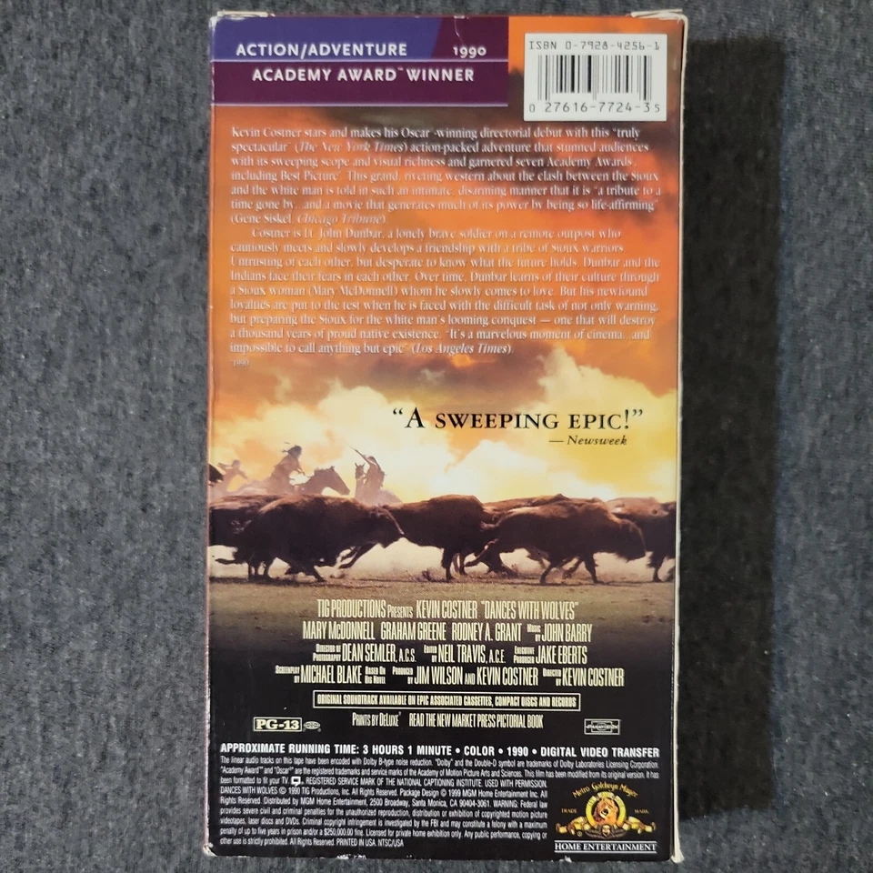 Dances with Wolves (VHS, 1999, Contemporary Classics) Kevin Costner MGM - Image 2 of 4