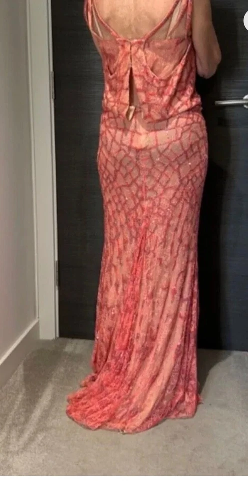 Roberto Cavalli Peach beaded Long Evening Gown size 8 Excellent condition  - Image 2 of 4