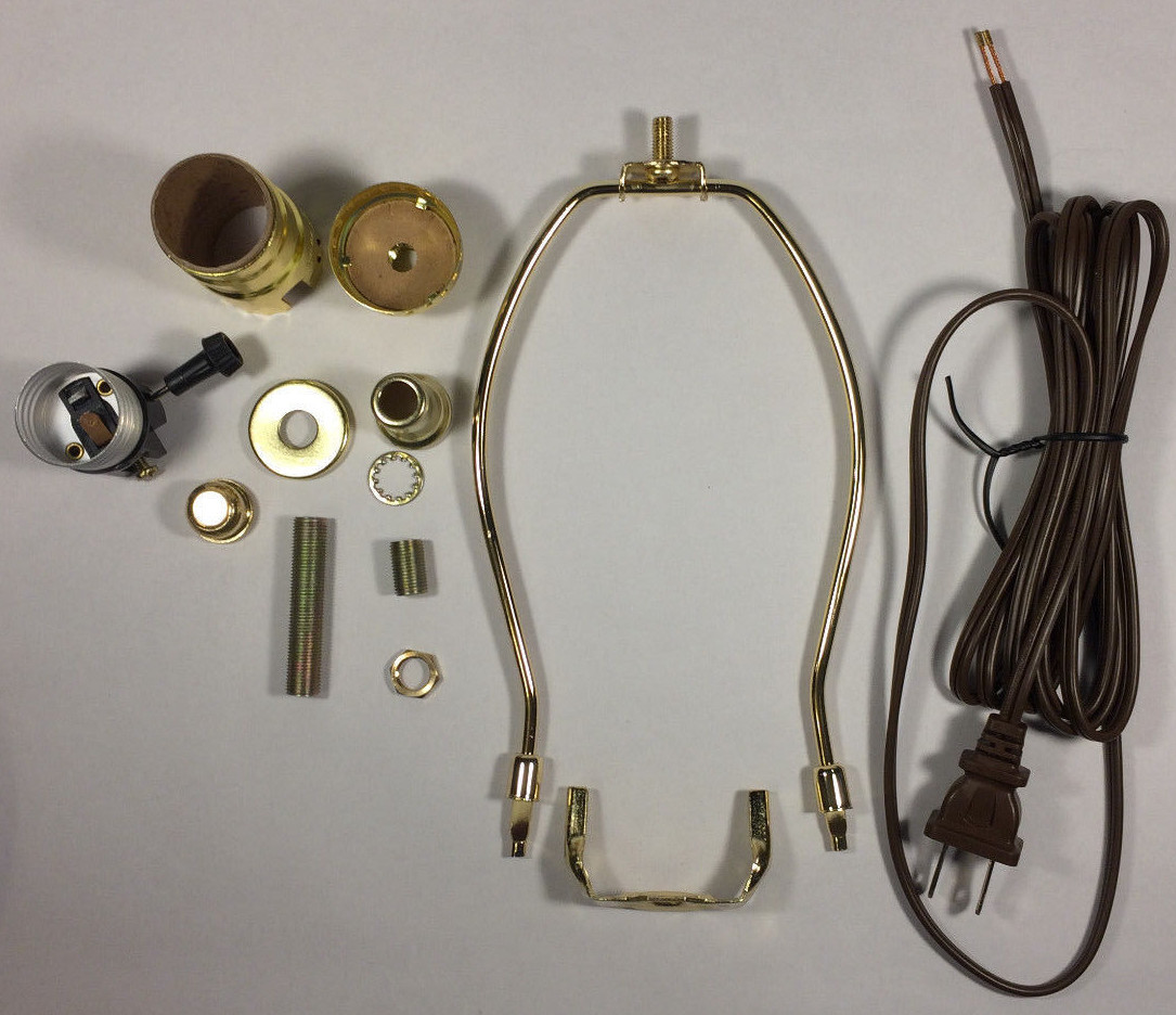 Table Lamp Wiring Kit With 8" Brass Plated Harp, 3 Way Socket, 8 ft