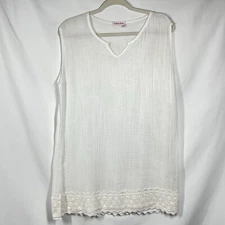 Fresh Produce Sleeveless White Dress XS/SM Gauzy Crochet Hem Boho Sample