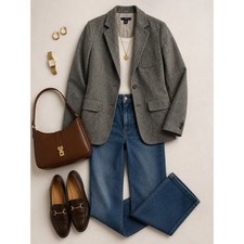 Gap Grey Wool Blend Tailored Blazer Jacket Minimalist Quiet Luxury Size 10
