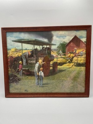 1950's J. I. Case Steam Traction Thresher Print Man Boy Tractor Medcalf Signed 