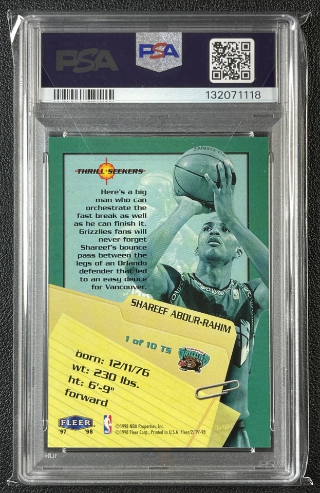 SHAREEF ABDUR-RAHIM PSA 9 1997-98 FLEER #1TS THRILL SEEKERS GRIZZLIES 1118 - Image 2 of 2