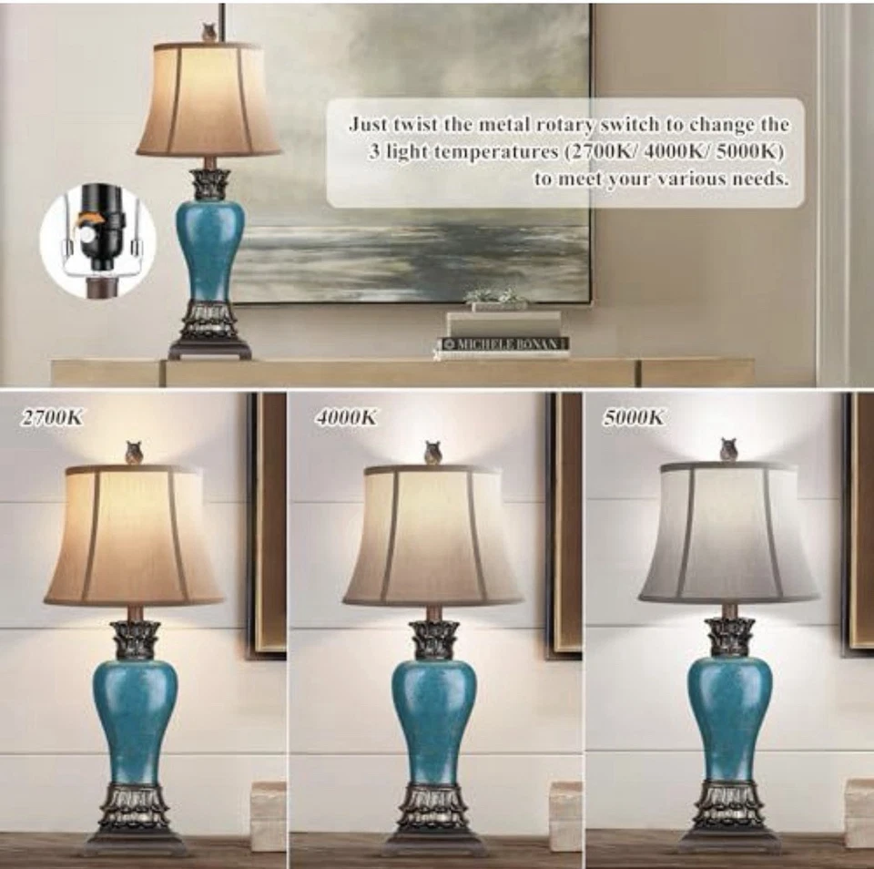 27 Set of 2 Tall Farmhouse Rustic Table Lamps for Living Room,3-Color Tempera... - Image 2 of 4