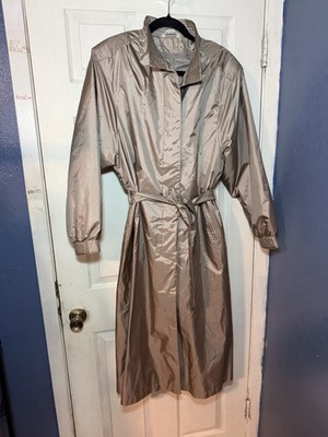 Windsor Bay Metallic Sheen Puffer Parka Long Maxi Trench Coat Womens 10 Tie Belt