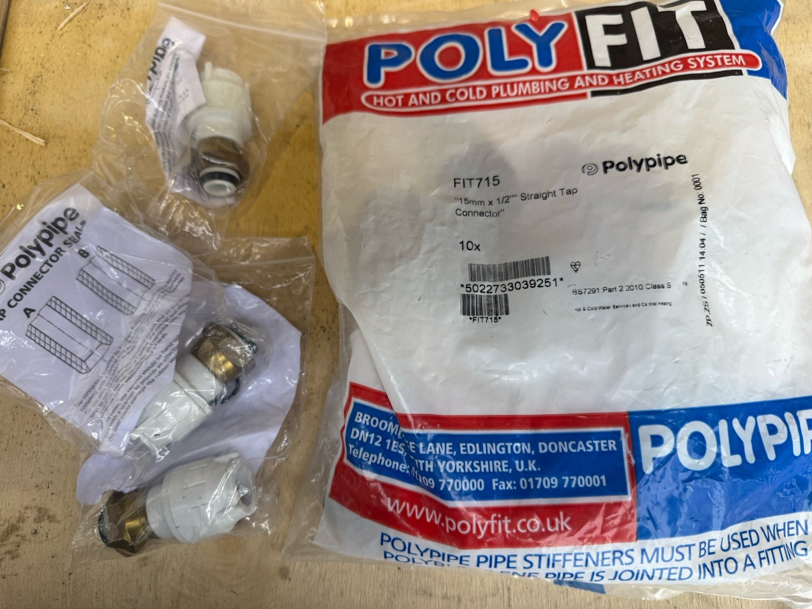 Joblot 13 x POLYFIT 15mm x 1/2"" Straight Tap Connector FIT715 - White Quickfit