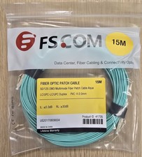 Lot Of 2 New FS 15M Fiber Optic Patch Cable 50/125 OM3 LC/UPC-LC/UPC Duplex