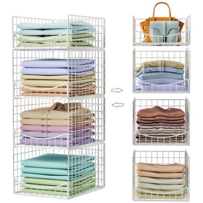 4-Tier Stackable Closet Organizers and Storage Shelves, Foldable & Mutifuncti...