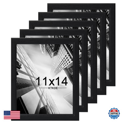 KTKDE 11x14 Picture Frame Set of 5, Wooden frames black, Vertical & Horizontal W