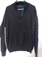 Perry Ellis Sweater Mens XL Gray Striped Long Sleeve 1/4 Zip Pullover Knit Wool