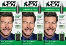 Just For Men H-45 DARK BROWN Original Formula Shampoo-In Hair Color Pack Of 3 ✅✅