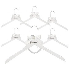 6 Pcs Bridesmaid Hangers White Wooden Wedding Bride Hanger with Bow and Pearl...