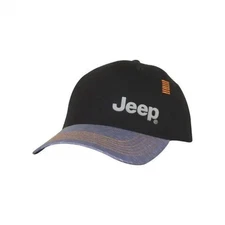 Jeep Structured Twill Cap with Satin Stitching and Snap Closure in Black