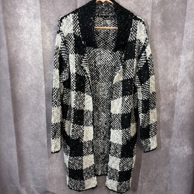 Venus Sequin Women s Med Black Sparkly Glitzy Plaid Formal Party Long Cardigan