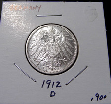 1912 D Germany One Mark - World German .900 Silver Coin