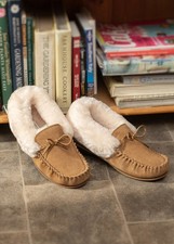 Women's Luxury Sheepskin Moccasins House Shoes Slippers Rubber Sole Handmade