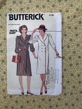 Vintage Butterick 4736 70s Shirt Dress Pattern 8-16 Shawl Collar UNCUT