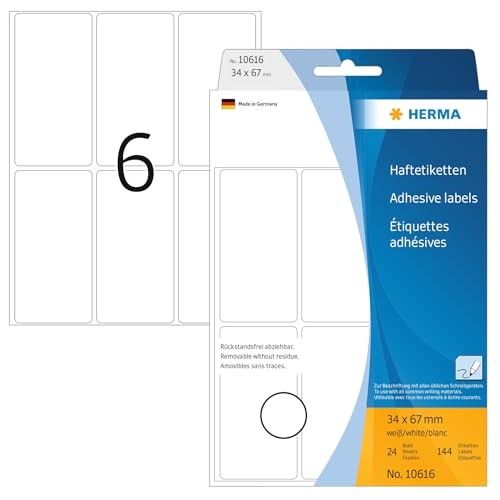 Vielzweck-Etiketten Herma 10616 34X67Mm AblöSbar 144 StüCk Matt Weiß-image