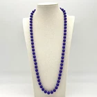 Vintage Royal Blue Gold Accent Beaded Lucite Necklace Costume Jewelry 32 Inch