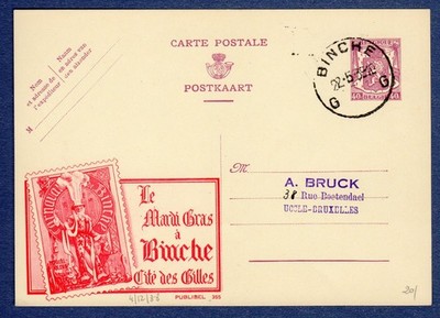 belgien - C.P. 40 c. PUBLIBEL N. 355 , BIANCHE GILLES (ROSSO), BIANCHE 22-5-1939