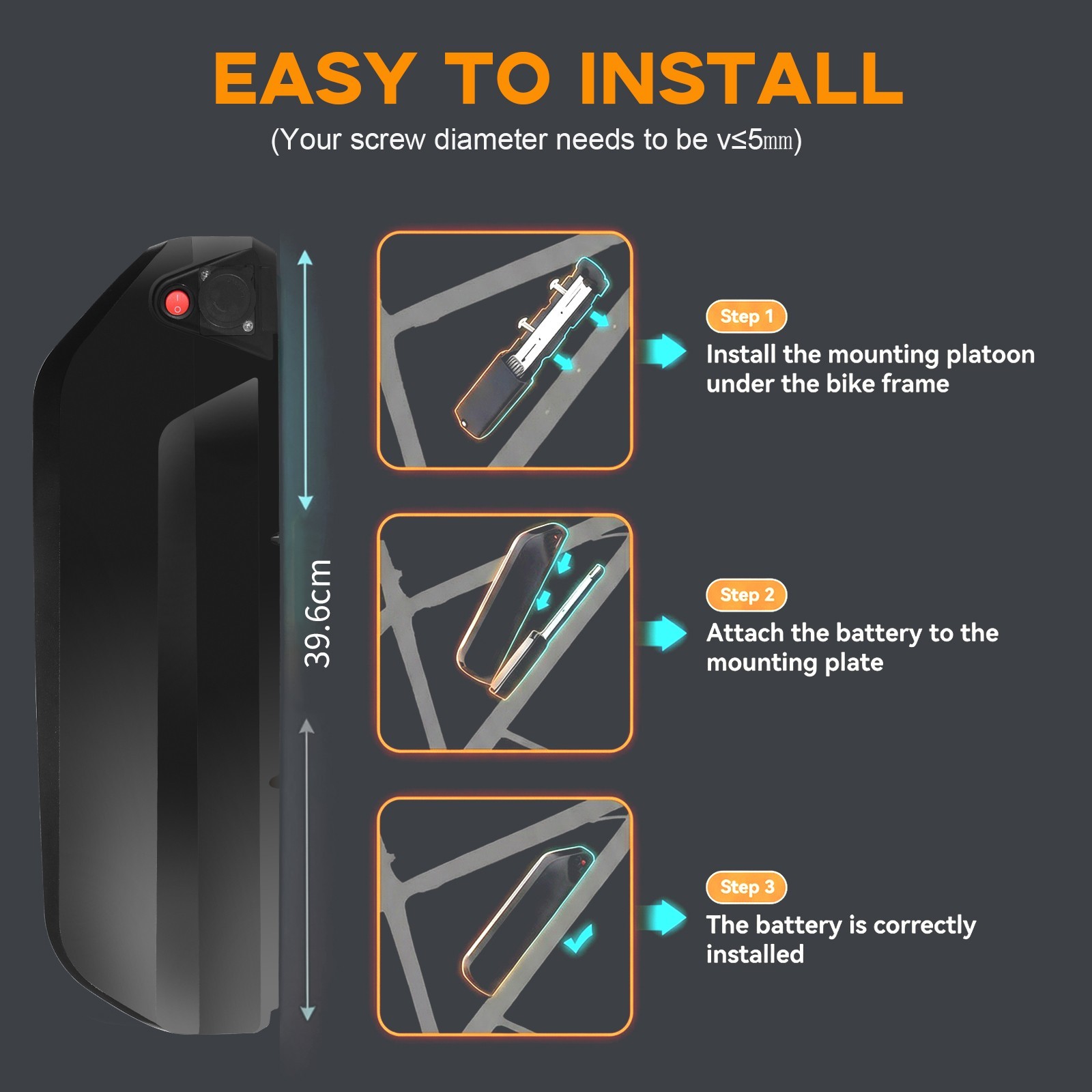 200W~1500W 전기자전거용 48V 20Ah 하이롱 리튬 배터리 3
