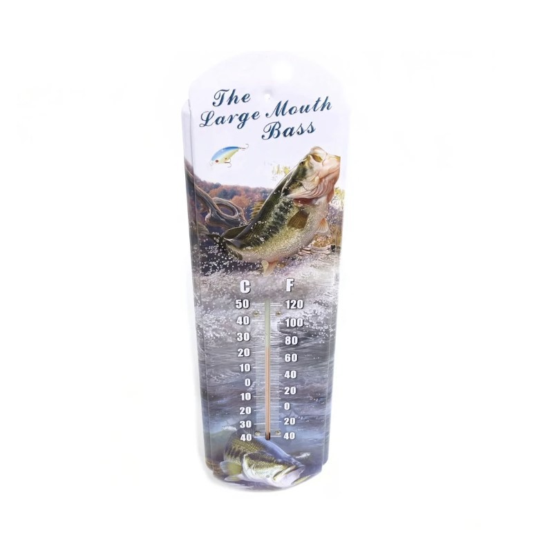 Woodland Creek 17 Large Mouth Bass Tin Wall Thermometer IndoorOutdoor 5290₽