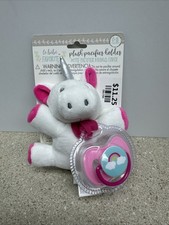Le Bebe UNICORN Plush Lovey Pacifier Holder w Pacifier Soothie Binky Girl Pink