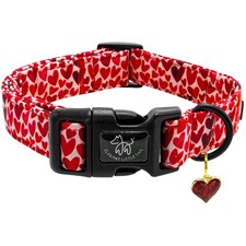 Valentines Dog Collar Red Heart Adjustable Cotton Pet Quick Release Strap