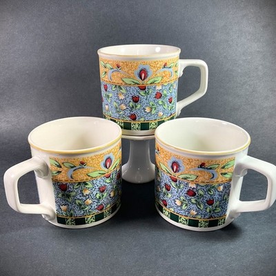 Vintage Set 3 Coffee/Tea Mugs Lancaster by Tienshan Stoneware Tulips Floral EUC