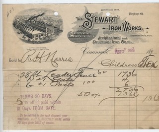 GRAPHIC 1899 BILLHEAD CINCINNATI OHIO THE STEWART IRON WORKS