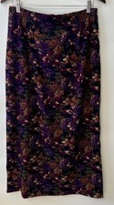 Vintage Dark Floral Midi Skirt Faux Suede Tapestry Romantic Sz 10 Career Purple
