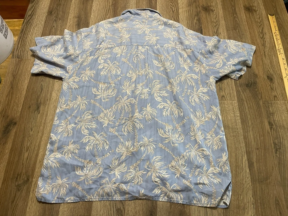 Jos. A. Bank Shirt Men's XL Blue Tan Palm Trees Short Sleeve Button Up Shirt - Image 2 of 4