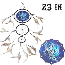 23" Dream Catcher Spirit Of The Wolves Beads Feathers Native American Home Decor