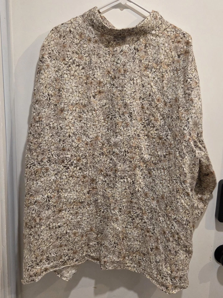 Camisa para mujer Jill 100 % lino floral pradera manga larga abotonada 3x blusa Foto 4 de 4