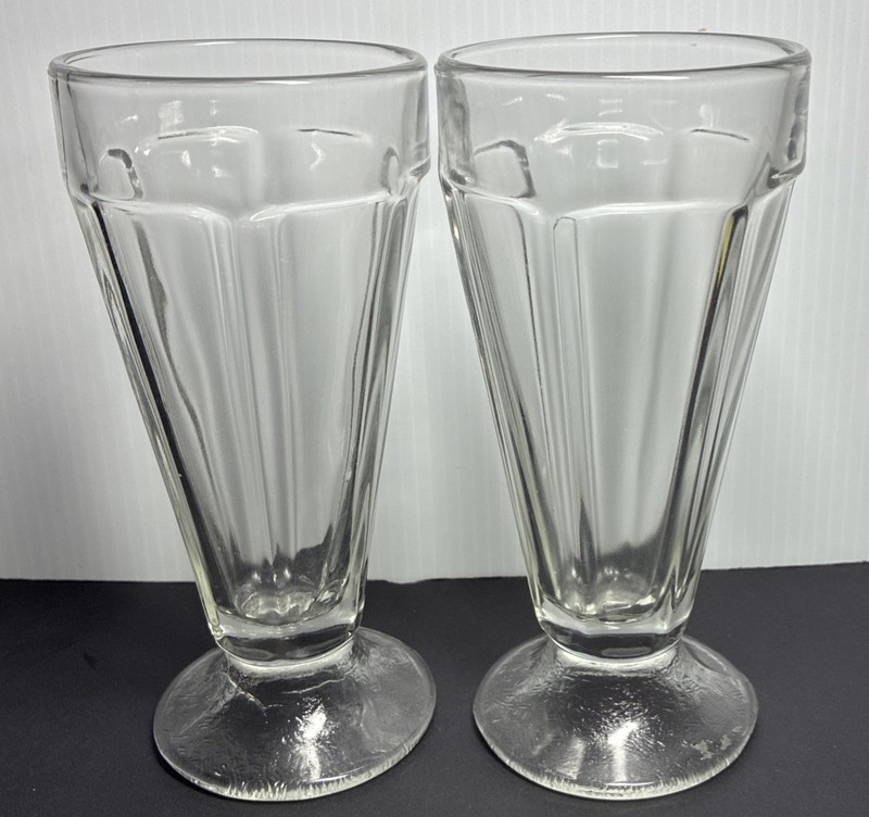 2 Vintage Libby Soda Fountain Glasses Milk Shake Ice Cream Soda Basketweave Base