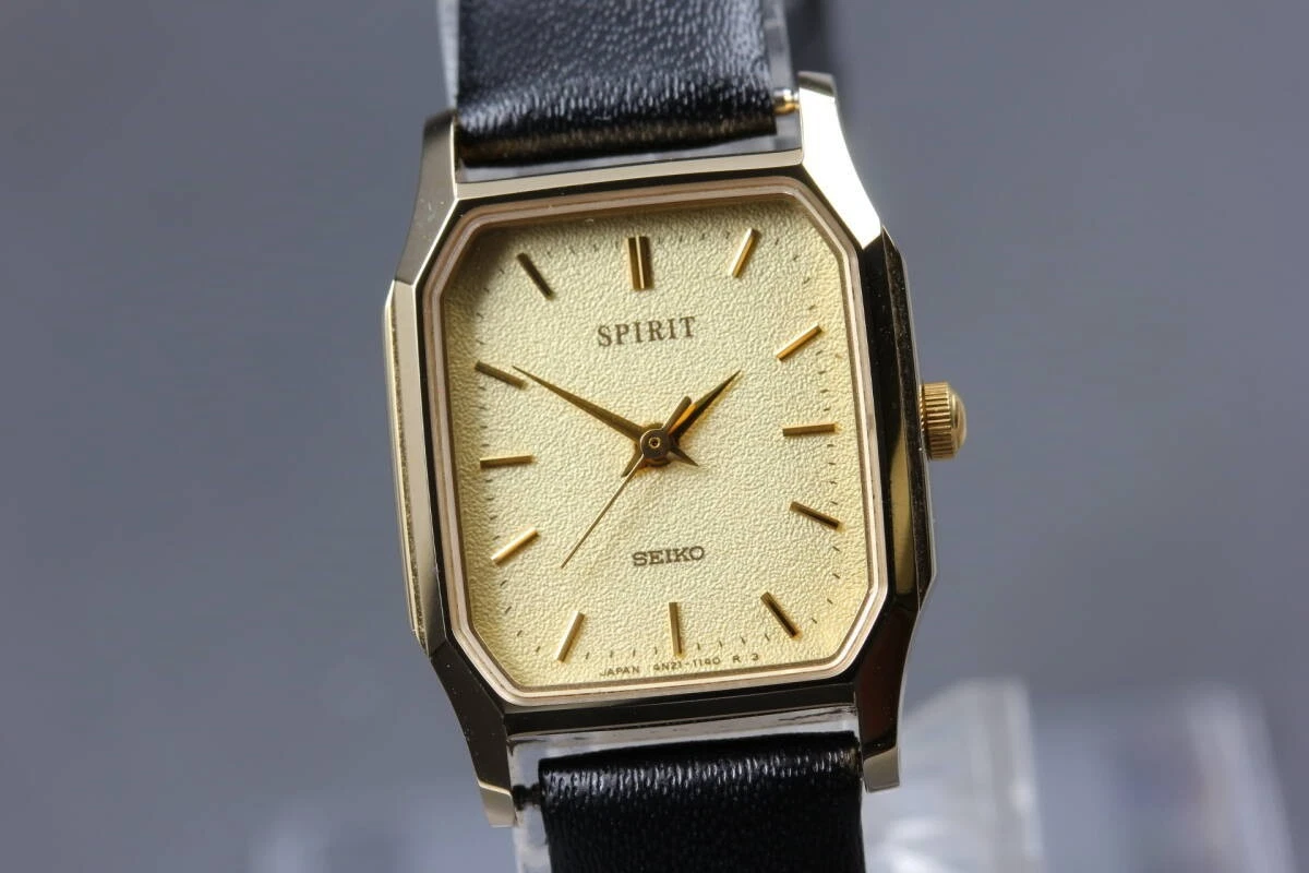 Reloj para mujer vintage 1992 N como nuevo Seiko Spirit 4N21-5180 esfera dorada Qz 21 mm JAPÓN