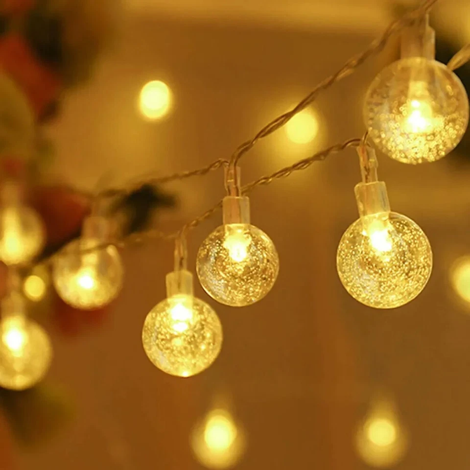 Crystal Ball Garland String Lights Flash Indoor Holiday Lamp 10/20/40 LED Fairy - Image 2 of 4