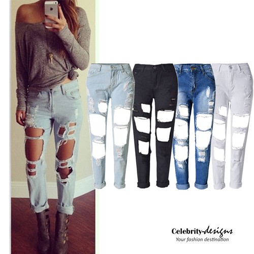 Ripped Boyfriend Black Distressed Jeans 