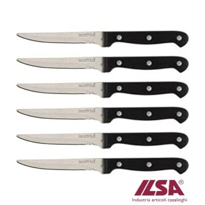 SET 6 12 COLTELLI DA TAVOLA CUCINA PER CARNE BISTECCA LAMA LISCIA ACCIAIO ILSA